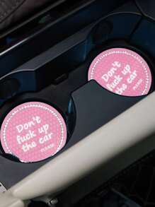 1pc Letter Graphic Rhinestone Decor Silicone Car Coaster - Pink - View 2