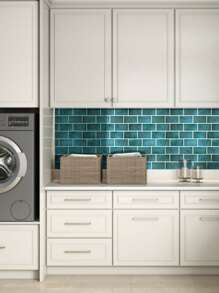 COMMOMY 1入組3D即剝即貼牆板孔雀藍陶瓷地鐵自粘廚房瓷磚後擋板加厚設計現代農舍牆貼防水耐熱浴室客廳臥室裝飾牆內牆裝飾 - 藍色 - 查看 4