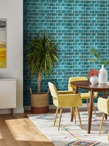 COMMOMY 1入組3D即剝即貼牆板孔雀藍陶瓷地鐵自粘廚房瓷磚後擋板加厚設計現代農舍牆貼防水耐熱浴室客廳臥室裝飾牆內牆裝飾 - 藍色 - 查看 3