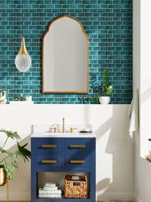 COMMOMY 1入組3D即剝即貼牆板孔雀藍陶瓷地鐵自粘廚房瓷磚後擋板加厚設計現代農舍牆貼防水耐熱浴室客廳臥室裝飾牆內牆裝飾 - 藍色 - 查看 6