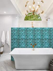 COMMOMY 1入組3D即剝即貼牆板孔雀藍陶瓷地鐵自粘廚房瓷磚後擋板加厚設計現代農舍牆貼防水耐熱浴室客廳臥室裝飾牆內牆裝飾 - 藍色 - 查看 5