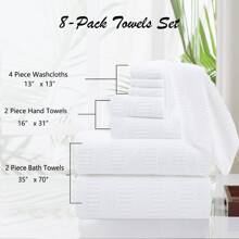 8 Piece Oversized Bath Towel Set-2 Extra Large Bath Towel Sheets,2 Hand Towels,4 Washcloths-600GSM Soft Highly Absorbent Quick Dry Beach Chair Towels Woven Towels for Bathroom Hotel and Spa - 白色 - 查看 4