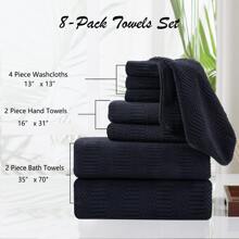 8 Piece Oversized Bath Towel Set-2 Extra Large Bath Towel Sheets,2 Hand Towels,4 Washcloths-600GSM Soft Highly Absorbent Quick Dry Beach Chair Towels Woven Towels for Bathroom Hotel and Spa - 黑色 - 查看 4