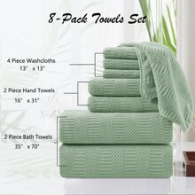 8 Piece Oversized Bath Towel Set-2 Extra Large Bath Towel Sheets,2 Hand Towels,4 Washcloths-600GSM Soft Highly Absorbent Quick Dry Beach Chair Towels Woven Towels for Bathroom Hotel and Spa - Green - View 4