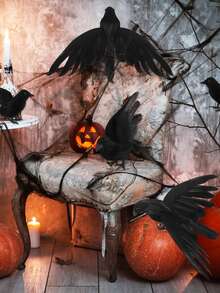 1 件万圣节乌鸦装饰品，大型万圣节逼真手工乌鸦万圣节黑色羽毛乌鸦飞行万圣节乌鸦和渡鸦道具适用于万圣节派对户外室内装饰，以实物为准，可能存在一些瑕疵﻿ - 黑色 - 查看 5