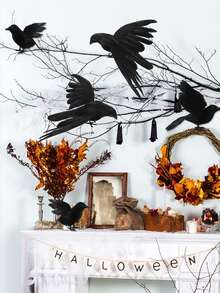1 件万圣节乌鸦装饰品，大型万圣节逼真手工乌鸦万圣节黑色羽毛乌鸦飞行万圣节乌鸦和渡鸦道具适用于万圣节派对户外室内装饰，以实物为准，可能存在一些瑕疵﻿ - 黑色 - 查看 2