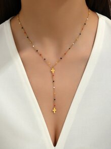 Trang trí hạt thời trang Cross Charm Y Lariat Vòng cổ cho phụ nữ để trang trí hàng ngày - Vàng - Xem 1