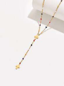 Trang trí hạt thời trang Cross Charm Y Lariat Vòng cổ cho phụ nữ để trang trí hàng ngày - Vàng - Xem 2