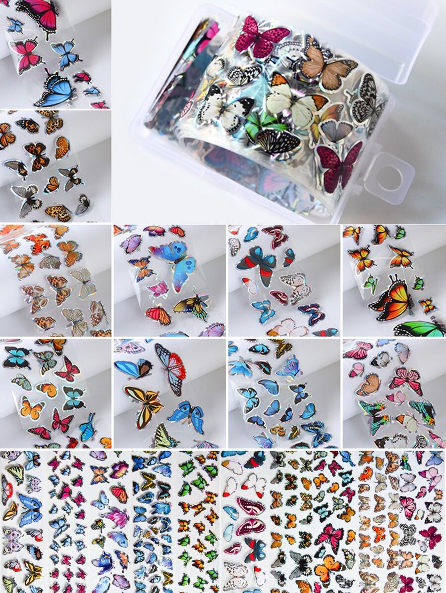 10入組50厘米激光蝴蝶指甲箔美甲轉印箔紙裝飾 - 彩色 - 查看 1