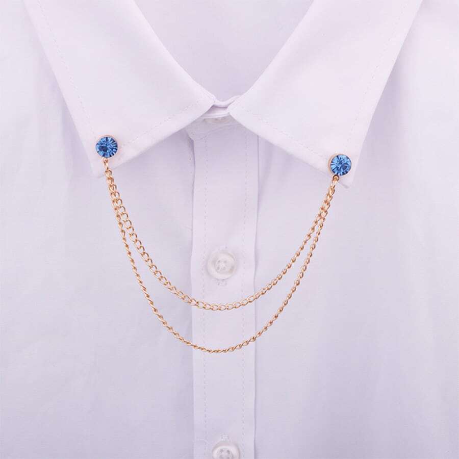 Men Chain Decor Collar Chain - Blue - View 1