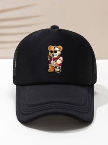 男士熊印花卡车司机帽，适合日常生活和户外休闲万圣节