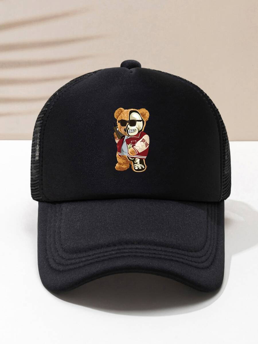 男士熊印花卡车司机帽，适合日常生活和户外休闲万圣节