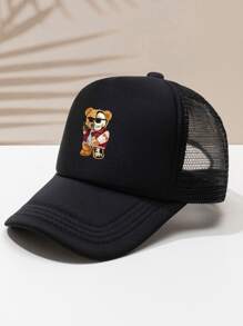 男士熊印花卡车司机帽，适合日常生活和户外休闲万圣节