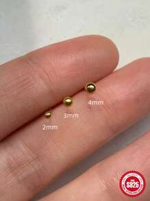 3件套925纯银球形耳钉套装，2毫米、3毫米、4毫米，金色，时尚首饰，女士礼物，婚礼及订婚场合适用 - 金色 - 查看 3