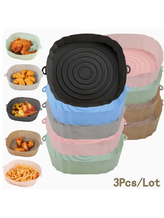 3入組 , 矽膠空氣炸鍋內襯 ( 7.09'' ) , 空氣炸鍋內襯鍋 , 矽膠籃碗 , 可重複使用烤盤 , 烤箱配件 , 烘焙工具 , 廚房小工具 , 廚房配件 , 家庭廚房用品
