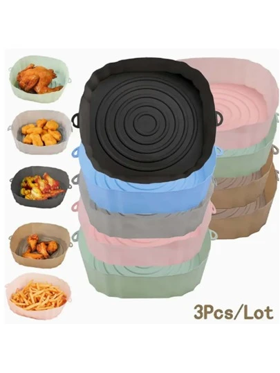 3入組 , 矽膠空氣炸鍋內襯 ( 7.09'' ) , 空氣炸鍋內襯鍋 , 矽膠籃碗 , 可重複使用烤盤 , 烤箱配件 , 烘焙工具 , 廚房小工具 , 廚房配件 , 家庭廚房用品
