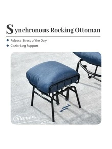 Ovios Outdoor Rocking Chairs with Ottoman Metal frame filled with latex and cotton, Mid Century Modern Rocking Chairs, Recliner Chairs with Ottoman for Patio, Chaise Lounge Chairs for courtyard