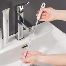 1入組管道疏通刷，水槽溢流清潔刷，家用下水道毛髮清潔器，排水管堵塞去除器，清潔工具，排水管除毛器，浴室廚房廁所水槽下水道清潔器，白色