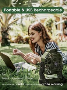 Camping Fan, Desktop Rechargeable Tent Fan - Orange - View 2