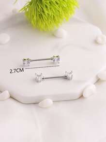 1 Trái Tim Đá Cubic Zirconia Núm Vú Ren 2 Đầu Núm Vú Thiết Kế Phong Cách Body Trang Sức Khuyên - Bạc - Xem 3