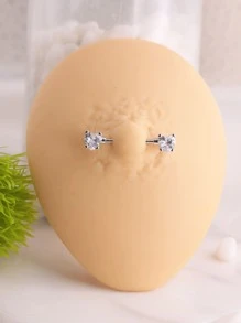 1 Trái Tim Đá Cubic Zirconia Núm Vú Ren 2 Đầu Núm Vú Thiết Kế Phong Cách Body Trang Sức Khuyên - Bạc - Xem 4