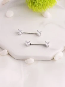 1 Trái Tim Đá Cubic Zirconia Núm Vú Ren 2 Đầu Núm Vú Thiết Kế Phong Cách Body Trang Sức Khuyên - Bạc - Xem 2