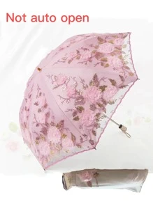 Windproof Travel Umbrella With Sunshade, Sturdy 8-Rib Design, Compact And Elegant, Perfect For Rainy Days And Sun And UV Protection. Double-Layer Vinyl Umbrella, Elegant Lace Parasol, Foldable 3D Flower Embroidery Umbrella, Lace Embroidery Princess Umbrella. Perfect Wedding Favors And Gifts, Eid Gifts, Great Mother's Day And Anniversary Gifts. Comes With Portable Carrying Bag. - Baby Pink - View 5