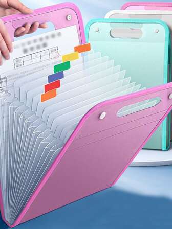 13層立式文件袋：便攜、耐用、大容量A4文件收納袋顏色：粉色