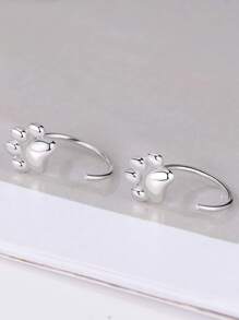 BALMORA 1 对精致 S925 纯银小猫爪耳环设计环状耳环防过敏珠宝优雅休闲风格适合女性日常佩戴 - 銀色 - 查看 5