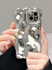 情人节 Y2k 电镀银色波浪和气泡手机壳适用于 防水防震防摔防刮 - 銀色 - 查看 3