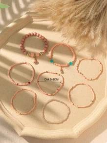 8pcs Colorful Beaded Bracelet - Pink - View 3