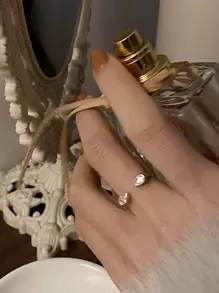 1pc Fashionable Personalized Light Luxury Simple Niche Design Delicate Open Ring With - Yellow Gold - View 3