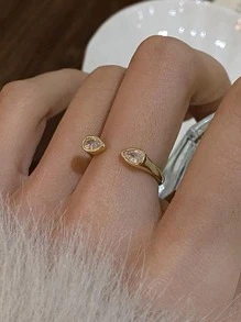 1pc Fashionable Personalized Light Luxury Simple Niche Design Delicate Open Ring With - Yellow Gold - View 5