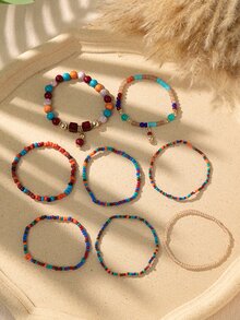 8pcs Color Block Beaded Bracelet - Multicolor - View 3