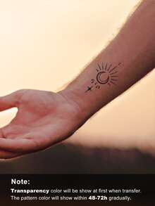 1張幾何圖案紋身貼紙假紋身貼防水持久簡約風月亮優雅派對和節日裝飾 - 黑色 - 查看 3