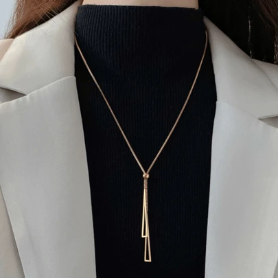 1件女士節禮物不銹鋼三角形流蘇吊墜簡約18k金鍍