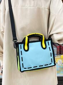 Cartoon Design Tote Bag, New Large Capacity Tote Bag, Shoulder Bag, Essential For University, Portable Outdoor, Large Student Tote Bag, Laptop Bag, Fitness Bag, Hiking, Multi-Function Fashion Casual Boyfriend Gift, Clutch, Travel Gift Beach Bag - Blue - View 4