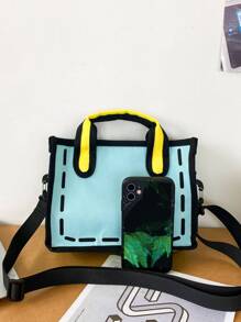 Cartoon Design Tote Bag, New Large Capacity Tote Bag, Shoulder Bag, Essential For University, Portable Outdoor, Large Student Tote Bag, Laptop Bag, Fitness Bag, Hiking, Multi-Function Fashion Casual Boyfriend Gift, Clutch, Travel Gift Beach Bag - Blue - View 8