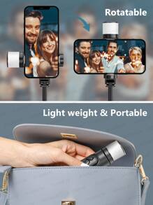 AXNEN （白色）便携式自拍杆三脚架，带可拆卸无线遥控器，可折叠伸缩迷你自拍杆和手机三脚架，带补光灯，适合旅行Vlog，兼容 14、13、11、12、11 Pro Max及其他智能手机 - 白色 - 查看 8