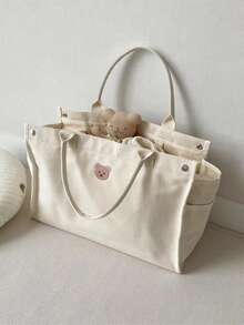 New Multi-functional Large Capacity Canvas Handheld Storage Bag For Outings - Beige - View 1