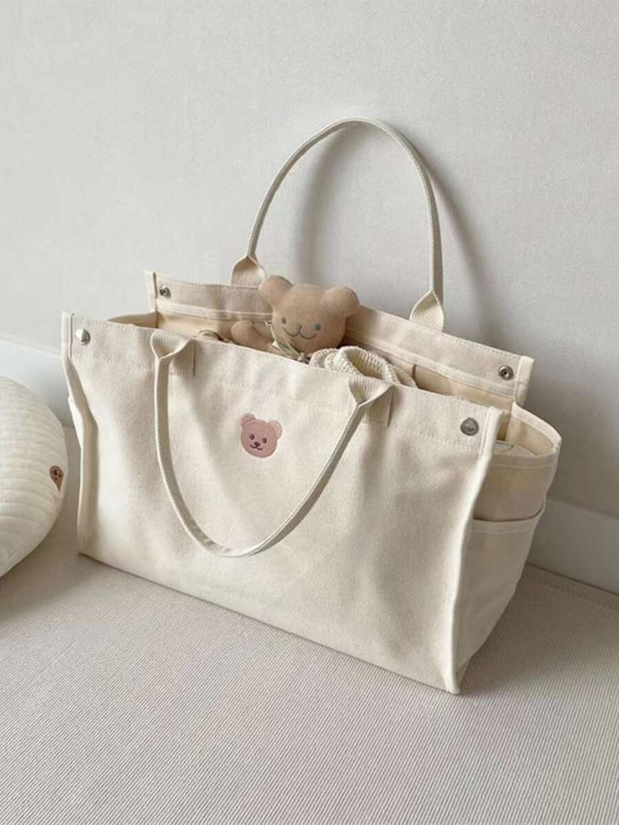 New Multi-functional Large Capacity Canvas Handheld Storage Bag For Outings - Beige - View 1