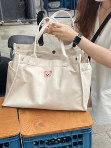 New Multi-functional Large Capacity Canvas Handheld Storage Bag For Outings - Beige - View 6