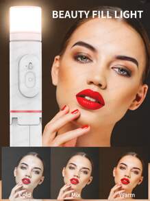 AXNEN （白色）便携式自拍杆三脚架，带可拆卸无线遥控器，可折叠伸缩迷你自拍杆和手机三脚架，带补光灯，适合旅行Vlog，兼容 14、13、11、12、11 Pro Max及其他智能手机 - 白色 - 查看 4