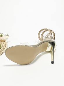 新品到貨金屬質感蛇圖案條帶簡約風高跟鞋涼鞋 - 金色 - 查看 5