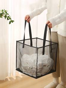 1入組黑色方形可折疊臟衣服籃子大線格臟衣服籃子浴室臟衣服收納籃便攜衣服臟衣服籃子 - 黑色 - 查看 2