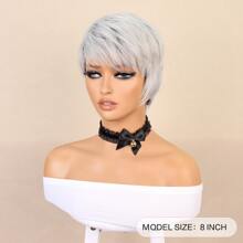 合成耐熱假髮精靈剪裁8英寸自然波浪日常使用自然柔軟髮際線全機專為女式女孩製造 - 彩色 - 查看 2