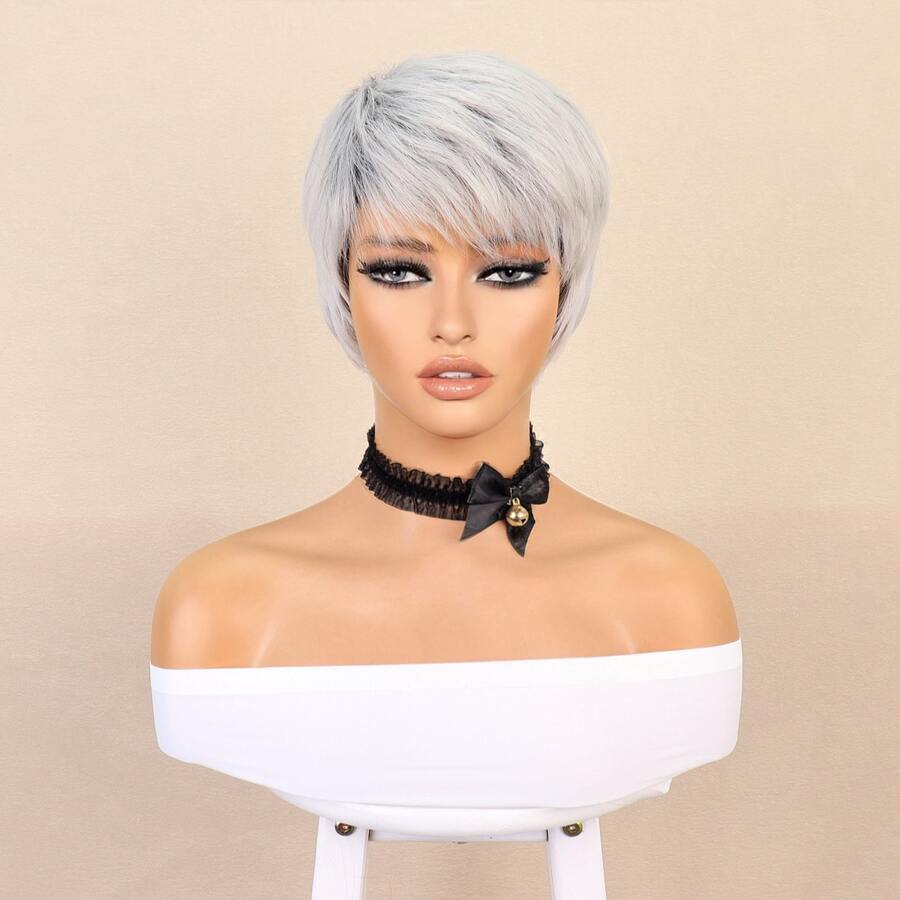 合成耐熱假髮精靈剪裁8英寸自然波浪日常使用自然柔軟髮際線全機專為女式女孩製造 - 彩色 - 查看 1