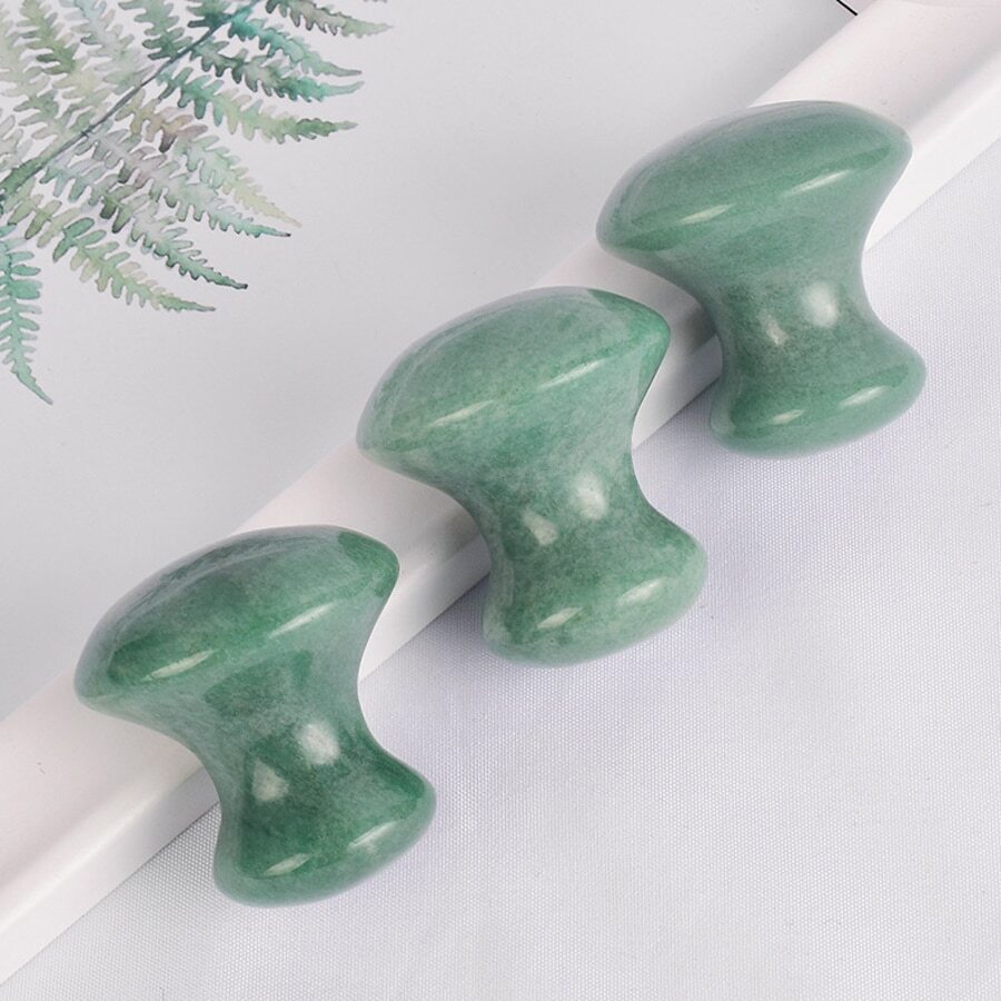 面部按摩工具，天然綠色面部刮痧板刮痧按摩工具蘑菇形刮痧板用於水療身體放鬆減少浮腫和緊張面部皮膚護理按摩器 - 綠色 - 查看 1