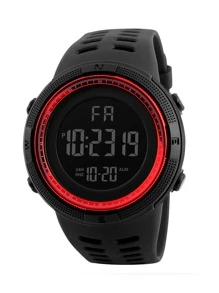 1 Dây đeo đồng hồ thể thao chống sốc mặt số lớn phổ biến Unisex màu đen cổ điển (Màu ngẫu nhiên) - Đỏ - Xem 2