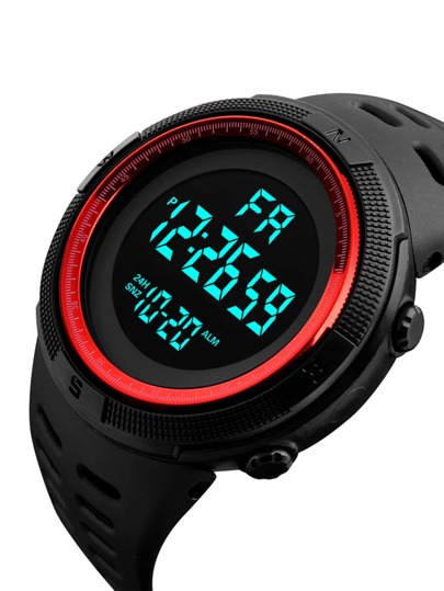 ساعة رياضية كلاسيكية كبيرة باللون الأسود ضد الصدمات ومقاومة للماء للجنسين مع سوار (لون عشوائي)